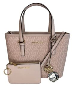 michael kors jet set travel xs carryall convertible top zip tote bundled with sm tz coinpouch and purse hook (dk powder blush)