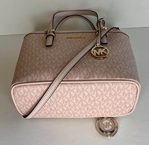 Michael Kors Jet Set Travel XS Carryall Convertible Top Zip Tote bundled with SM TZ Coinpouch and Purse Hook (DK Powder Blush)