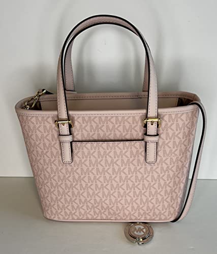 Michael Kors Jet Set Travel XS Carryall Convertible Top Zip Tote bundled with SM TZ Coinpouch and Purse Hook (DK Powder Blush)