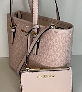 Michael Kors Jet Set Travel XS Carryall Convertible Top Zip Tote bundled with SM TZ Coinpouch and Purse Hook (DK Powder Blush)