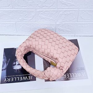 Women Kontted Woven Bag Handbag Hobo Bag Leather Woven Fashion Designer Ladies Clutch Purse Dumpling Shoulder Bag for Women (Pink)