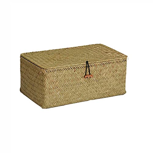 Seaweed Storage Basket Handwoven Storage Box with Lid Cosmetic Storage Box Laundry Basket Wicker Basket Storage Basket Box Wicker(L,Natural)