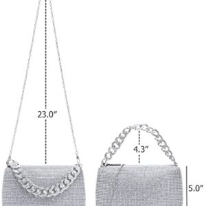 YIKOEE Sparkly Rhinestone Clutch Purse Evening Bag for Women with Chunky Chain (Silver)