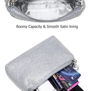 YIKOEE Sparkly Rhinestone Clutch Purse Evening Bag for Women with Chunky Chain (Silver)