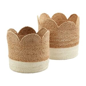 Mud Pie Scalloped Edge Jute Basket, Brown