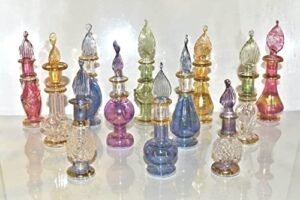 lot of 6 tiny mouth blown egyptian perfume bottles glass