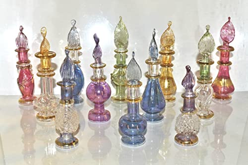 Lot of 6 Tiny Mouth Blown Egyptian Perfume Bottles Glass