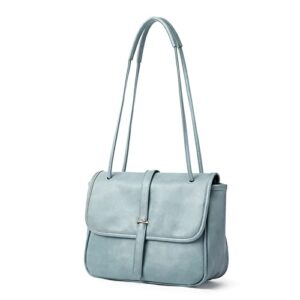 midaup small underarm square shoulder bag vegan leather stylish satchel messenger bag with adjustable drawstring shoulder strap (blue)