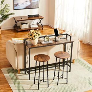 VECELO 39.4" Couch Side & Console Table with 2 Outlet and 2 USB Ports, Narrow Entryway Furniture with Baffle, Extra Long 9.8 Feet Power Cord and Rest Rails, 39.42" L x 11.8”W x 31.5" H, Brown