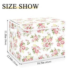 senya Flower Storage Baskets Collapsible Storage Bins with Lids, Pink Rose Flower Floral Storage Boxes Clothes Baskets for Organizing