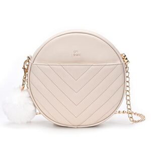 gm likkie round crossbody purse for women, circle quilted clutch bag, small pu leather evening shoulder handbag (beige)