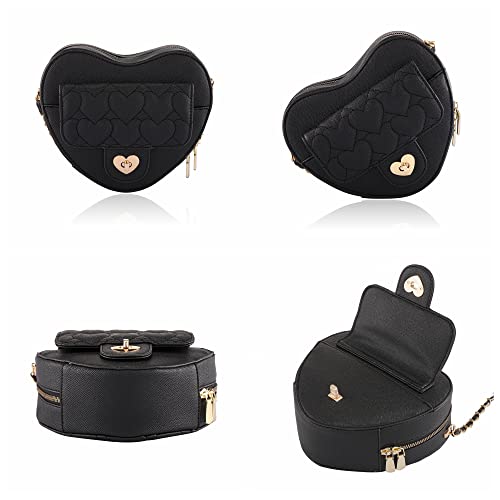 Ayliss Women Crossbody Handbag Purse Heart Shape Shoulder Handbag Small Satchel Crossbody Evening Purse Bag PU Leather (Black)