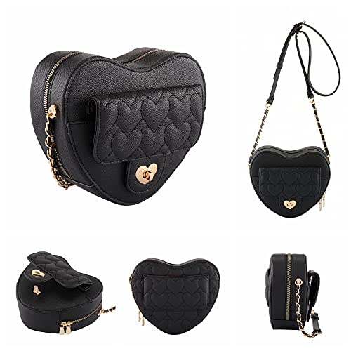 Ayliss Women Crossbody Handbag Purse Heart Shape Shoulder Handbag Small Satchel Crossbody Evening Purse Bag PU Leather (Black)