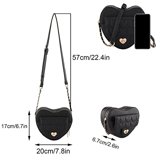 Ayliss Women Crossbody Handbag Purse Heart Shape Shoulder Handbag Small Satchel Crossbody Evening Purse Bag PU Leather (Black)