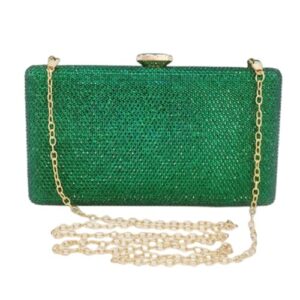 dg peafowl elegant crystal evening bags wedding handbags bridal purse women box clutch (green)