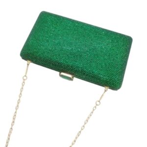 DG PEAFOWL Elegant Crystal Evening Bags Wedding Handbags Bridal Purse Women Box Clutch (green)