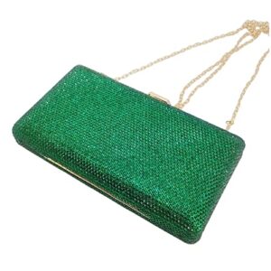 DG PEAFOWL Elegant Crystal Evening Bags Wedding Handbags Bridal Purse Women Box Clutch (green)