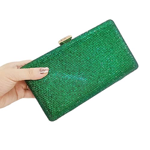 DG PEAFOWL Elegant Crystal Evening Bags Wedding Handbags Bridal Purse Women Box Clutch (green)