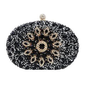 bandkos women clutch purses evening bag sparkly diamond handbag bridal glitter crystal shoulder crossbody bag for wedding prom party (black)