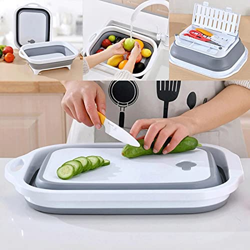 MMOOCO Chopping Board, Washable Drain Water Basket Cutting Board Fruit Vegetable Basket Kitchen Tool Multifunctional Folding Cutting Board Dual Purpose