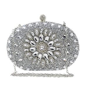 Bandkos Women Clutch Purses Evening Bag Sparkly Diamond Handbag Bridal Glitter Crystal Shoulder Crossbody Bag for Wedding Prom Party (Silver)