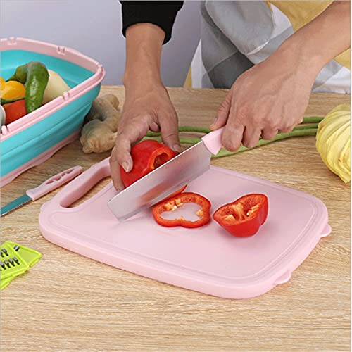 MMOOCO Chopping Board, 9 in 1 Multi-Function Cutting Boards Kitchen Tools Set Chopping Board Folding Drain Basket Sink Cutting Boards Kit (Color : Green)