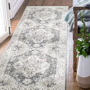 collact runner rug 2×5 area rug persian rug vintage rug indoor floor cover grey multi print distressed carpet gray thin rug chenille mat foldable accent rug kitchen living room bedroom dining room