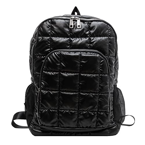 JQWYGB Puffer Backpack - Puffy Backpack Soft Nylon Casual Daypack Lightweight Quilted Padded Quilted Backpack for Women Girls (Black)