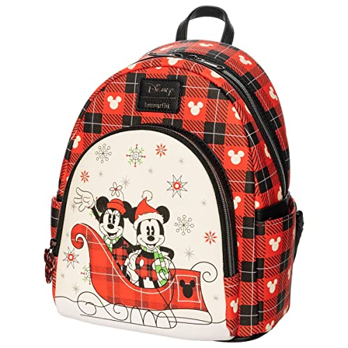 Loungefly Disney Holiday Mickey and Minnie Mouse Double Strap Shoulder Bag Purse - Entertainment Earth Exclusive