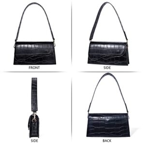 Telena Shoulder Bag for Women, Vegan Leather Women's Shoulder Purses Handbags with 2 Removable Strap Crossbody Bag Purses Crocodile Pattern Black