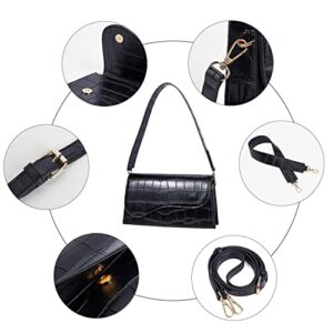 Telena Shoulder Bag for Women, Vegan Leather Women's Shoulder Purses Handbags with 2 Removable Strap Crossbody Bag Purses Crocodile Pattern Black