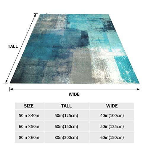 Teal Grey Throw Blanket Flannel Fleece Turquoise Abstract Art Painting Lightweight Soft Fuzzy Cozy Couch Bed Blanket Fall Winter Decor Christmas Birthday Gifts Kids Adult 60"x50"