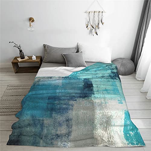 Teal Grey Throw Blanket Flannel Fleece Turquoise Abstract Art Painting Lightweight Soft Fuzzy Cozy Couch Bed Blanket Fall Winter Decor Christmas Birthday Gifts Kids Adult 60"x50"