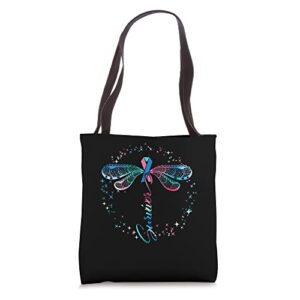 thyroid cancer survivor awareness ribbon and dragonfly tote bag