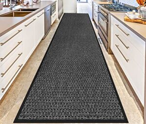 carpet runners for hallway 10ft non slip, water absorbent floor rug carpet with rubber backing, 120×28 inch farmhouse indoor washable area rug throw rug for entryway porch backyard dining room, black