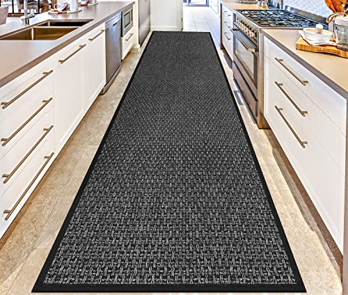 Carpet Runners for Hallway 10ft Non Slip, Water Absorbent Floor Rug Carpet with Rubber Backing, 120x28 inch Farmhouse Indoor Washable Area Rug Throw Rug for Entryway Porch Backyard Dining Room, Black