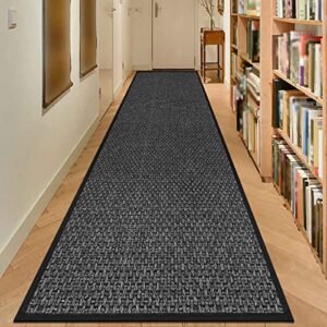 Carpet Runners for Hallway 10ft Non Slip, Water Absorbent Floor Rug Carpet with Rubber Backing, 120x28 inch Farmhouse Indoor Washable Area Rug Throw Rug for Entryway Porch Backyard Dining Room, Black