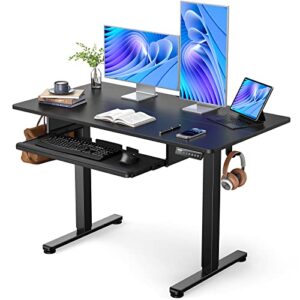 ergear electric standing desk with keyboard tray, adjustable height sit stand up desk, home office desk computer workstation, 48×24 inches, black