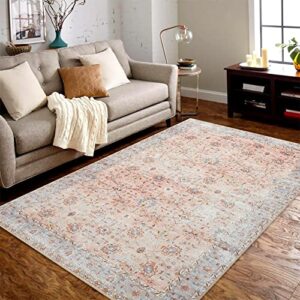 rugsreal vintage area rug 5′ x 7′ machine washable traditional distressed area rugs indoor floor cover carpet rug velvet mat foldable persian accent rug for floor decoration, blush muti