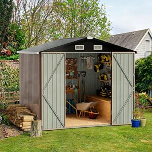 aoxun outdoor storage shed waterproof, 4x 6ft and garden shed for bike, garbage can, tool, lawnmower, outdoor metal shed for backyard, patio, brown