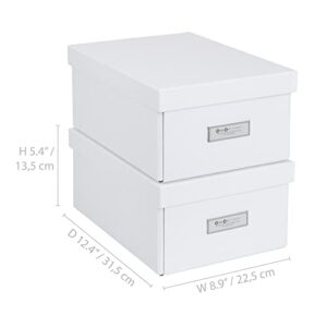 Bigso Karin Collapsible Storage Box | Photo Storage Box with Labelframe for Identification | Simple Assembly without Tools | Decorative Storage Boxes with Lids | 8.9″ x 12.4″ x 5.4″ | 2 Pack | White