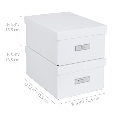 Bigso Karin Collapsible Storage Box | Photo Storage Box with Labelframe for Identification | Simple Assembly without Tools | Decorative Storage Boxes with Lids | 8.9″ x 12.4″ x 5.4″ | 2 Pack | White