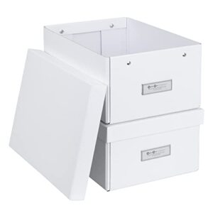 Bigso Karin Collapsible Storage Box | Photo Storage Box with Labelframe for Identification | Simple Assembly without Tools | Decorative Storage Boxes with Lids | 8.9″ x 12.4″ x 5.4″ | 2 Pack | White