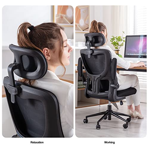 BRTHORY Office Chair Height-Adjustable Ergonomic Desk Chair with Lumbar Support, Breathable Mesh Computer Chair High Back Swivel Task Chair with Adjustable Headrest and Flip-up Armrests - Black