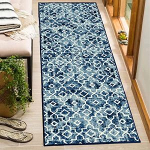 Moroccan Hallway Runner Rug,2'X 6' Distressed Washable Area Rug Peacock Blue Non-Slip Kitchen Mat Faux Wool Low-Pile Floor Carpet for Kitchen Laundry Bedroom Bathroom Living Room