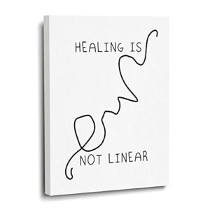 framed canvas wall art, healing is not linear, mental health positive quote, decoration for social worker therapist counseling office – 12×15 inches (a22)