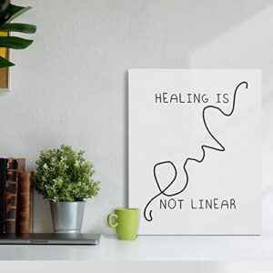 Framed Canvas Wall Art, Healing is Not Linear, Mental Health Positive Quote, Decoration for Social Worker Therapist Counseling Office - 12x15 inches (A22)