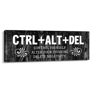 kas home office decor inspirational wall art for office, ctrl+alt+del motivational canvas wall plaques rustic positive saying quote wooden wall sign for home office living room bedroom (black – cad, 5.5 x 16.5 inch)