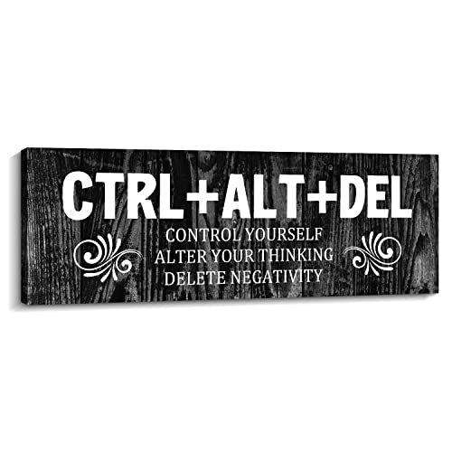 Kas Home Office Decor Inspirational Wall Art for Office, CTRL+ALT+DEL Motivational Canvas Wall Plaques Rustic Positive Saying Quote Wooden Wall Sign for Home Office Living Room Bedroom (Black - CAD, 5.5 x 16.5 inch)