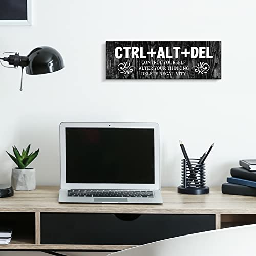 Kas Home Office Decor Inspirational Wall Art for Office, CTRL+ALT+DEL Motivational Canvas Wall Plaques Rustic Positive Saying Quote Wooden Wall Sign for Home Office Living Room Bedroom (Black - CAD, 5.5 x 16.5 inch)